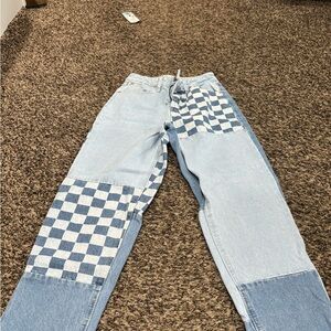 color block checkered skater jeans